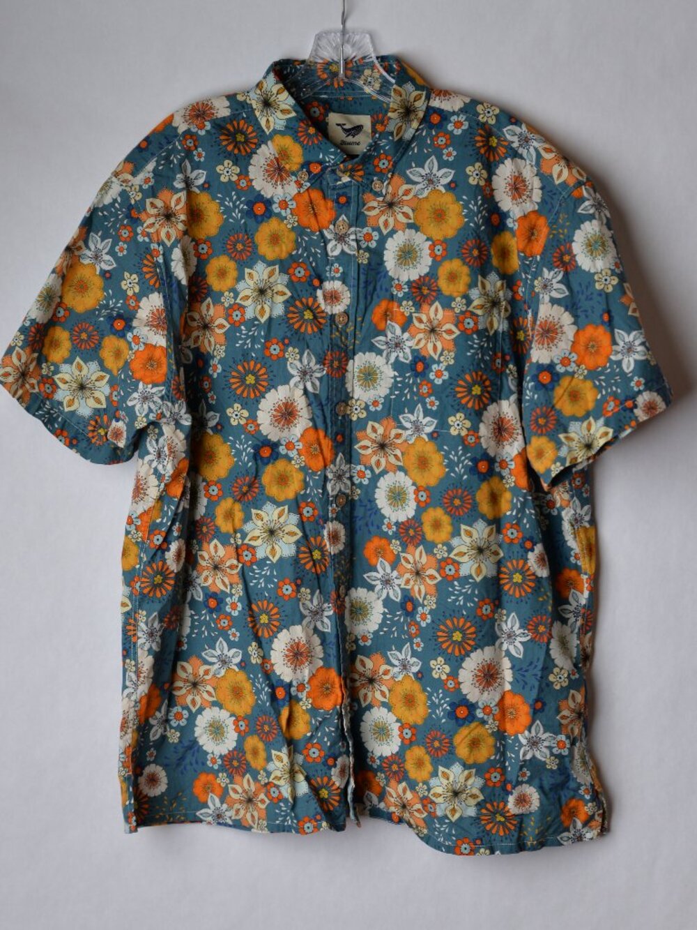 Yiume Blue Orange Floral By Samantha O'Malley Hawaiian Button Shirt - Mens XL